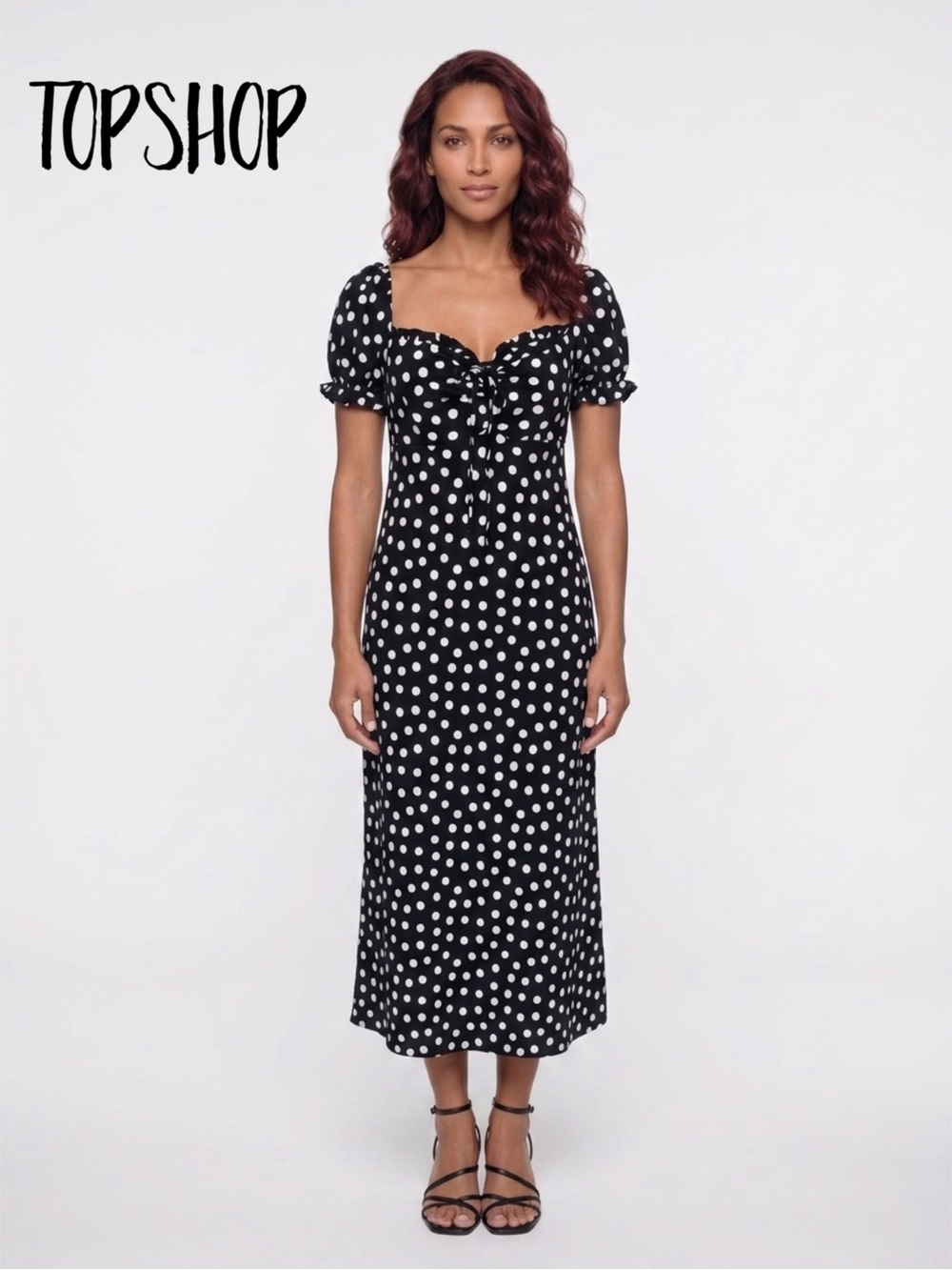 Bodycon Black & White Polka Dot Button Down Classic, Retro Vintage Dress TopShop